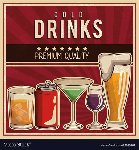 Vintage Drinks Poster Royalty Free Vector Image
