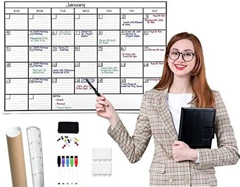 Large Dry Erase Laminated Wall Calendar 24 X 36 Inches Reusable Film