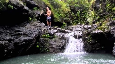 Rope Swinging Into Manana Falls Hawaii Youtube