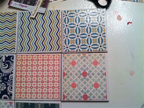 Modge Podge Paper On Tiles Coasters Paper Modge Crafts