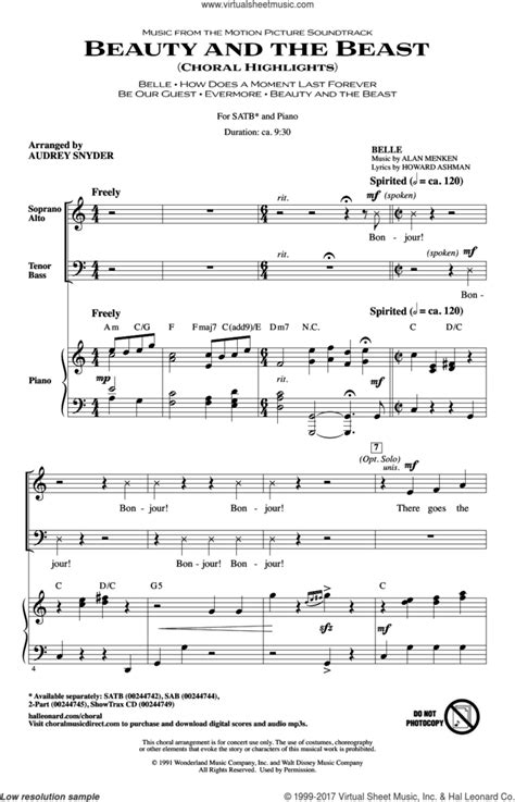 Beauty And The Beast Choral Highlights Sheet Music For Choir Satb
