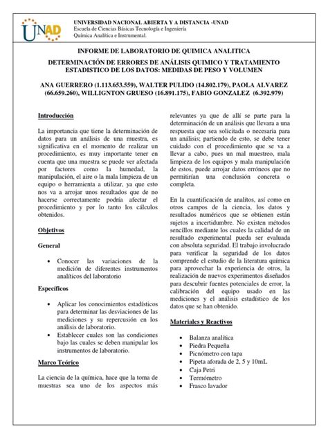 Informe De Laboratorio Practica 1 Pdf Medición Laboratorios