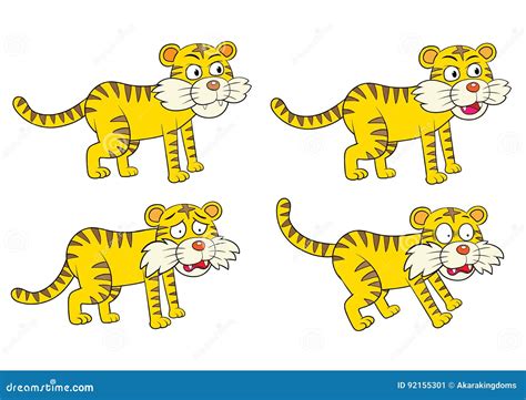 Vektorillustration Der Karikatur Tiger Character Set Vektor Abbildung