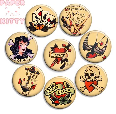 Classic Sailor Jerry Tattoo Art Pinback Button Magnet Or Clip 15