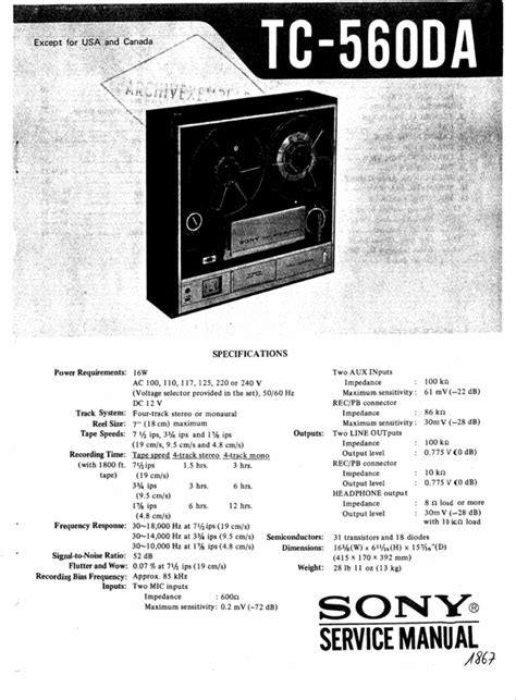 Maybe you would like to learn more about one of these? Sony TC-560-DA reel to reel tape recorder Service Manual - Downloa...