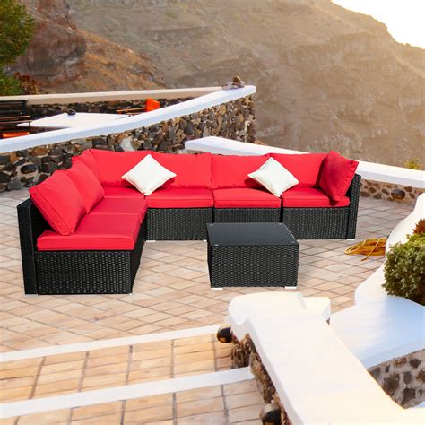 Ainfox Outdoor Patio Furniture 7 Pieces Pe Rattan Wicker Sectional Sofa