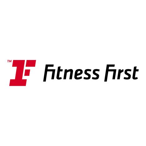 The Fitness First Logo Is Shown In Black And White With Red Letters On It