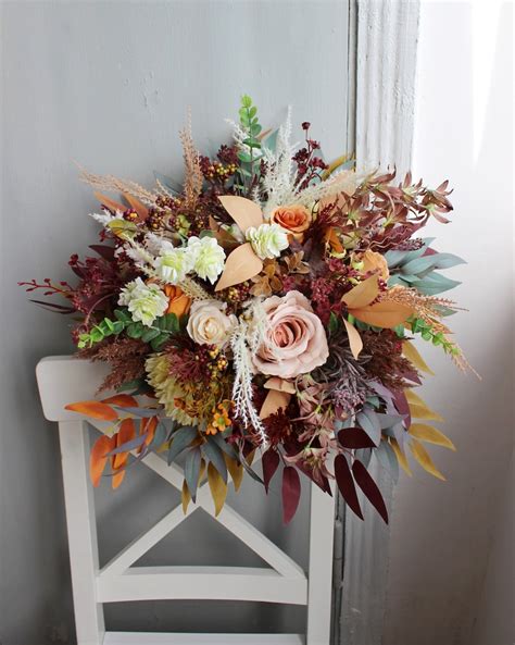 Fall Wedding Bouquet Taupe Tan Ivory Neutral Bouquet Boho Etsy