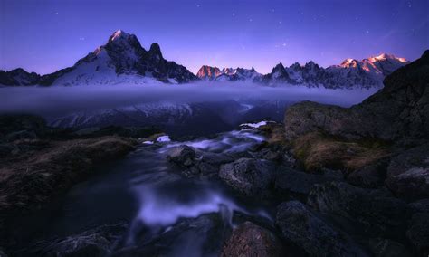 Find the best hd wallpapers for pc on wallpapertag. Landscape Harsh Landscapes Mountain River Mountains With Snow Rock Fog Blue Star Desktop ...