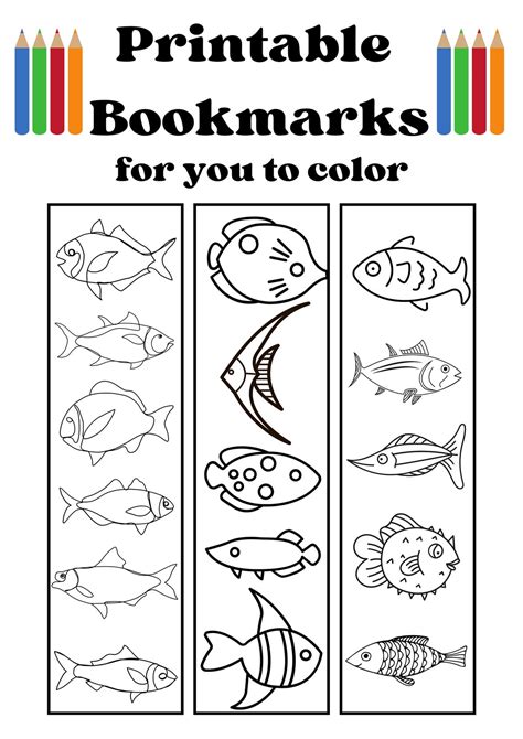 Set Of 3 Printable Colouring Bookmarks Fish And Sea Ocean Etsy