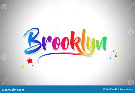 Brooklyn Handwritten Word Text With Rainbow Colors And Vibrant Swoosh
