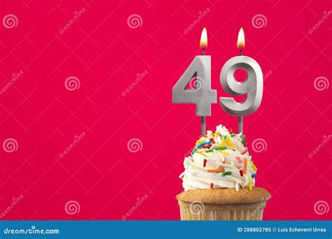 Burning Candle Number 49 Birthday Card With Cake Stock Image Image Of Celebration