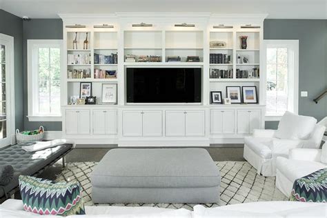 Think about size and position too. White Living Room TV Cabinet with Nickel Picture Lights ...