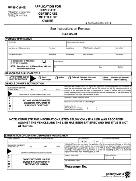 Pa Mv 38 O 2008 Fill And Sign Printable Template Online Us Legal Forms