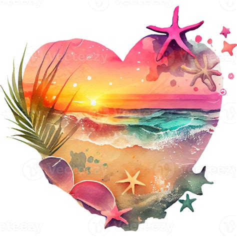 Free Beach Heart Watercolor Clipart 22990191 Png With Transparent