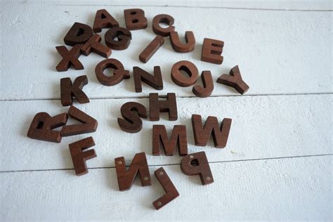 Red Wood English Alphabet With Magnets Abc Letters Educational Etsy