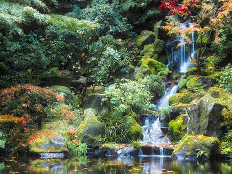 Waterfall In The Japanese Gardens Of Portland Oc 4608 X 3456