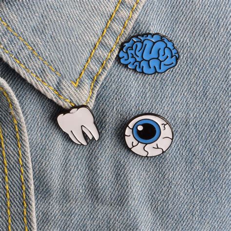 Cute Brain Eye Tooth Brooch Button Pins For Girl Women Men