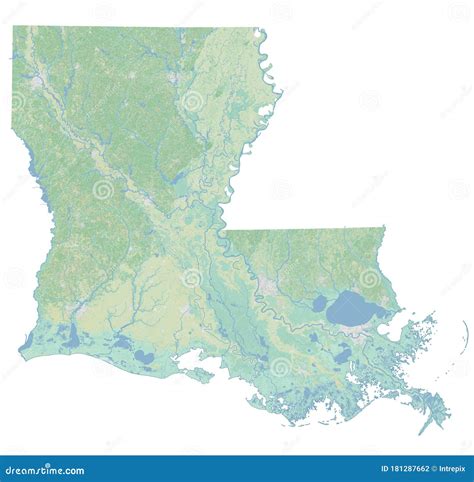 High Resolution Topographic Map Of Louisiana Stock Illustration