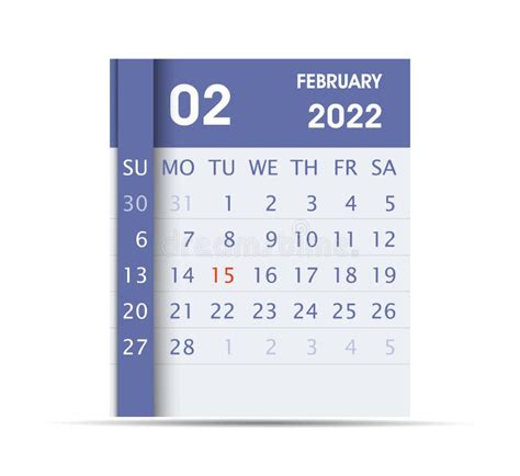 2022 Febrero Mes Calendario Diseño Plano Hoja De Calendario
