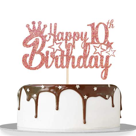 Buy Rose Gold Glitter Happy 10th Birthday Cake Topper For Cheers To 10