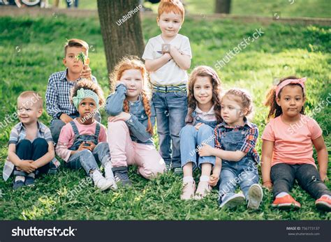 Group Children Sitting Together On Teh Stock Photo 756773137 Shutterstock