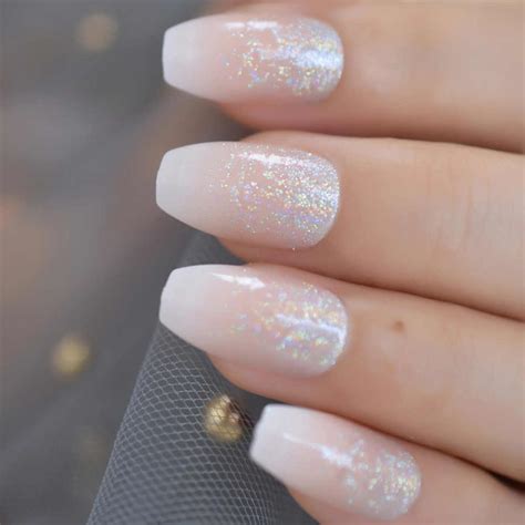 Snowy Nude French Nude Press On Nails Holographic Glitter Etsy My XXX