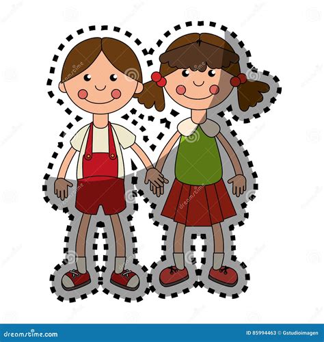 Sticker Colorful Set Collection Couple Girl Dolls Stock Vector