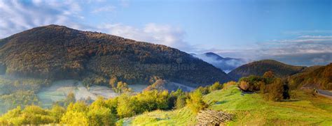 Mountain Mist Morning Mist Over Woodland Forest Stock Image Image Of