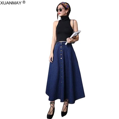 Autumn Streetwear Womens Denim Skirt Fashion Long Style High Waist