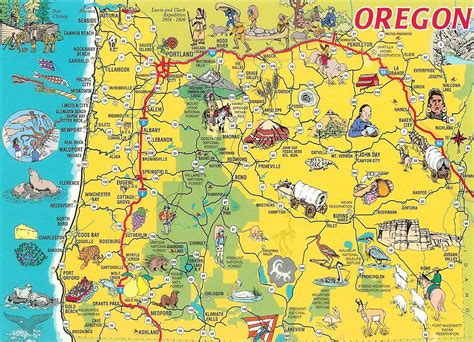 Detailed Tourist Illustrated Map Of Oregon State Maps