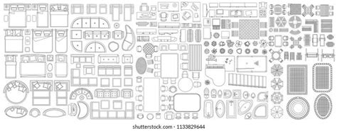 Set Of Linear Icons Interior Top View Isolated Vector Illustration