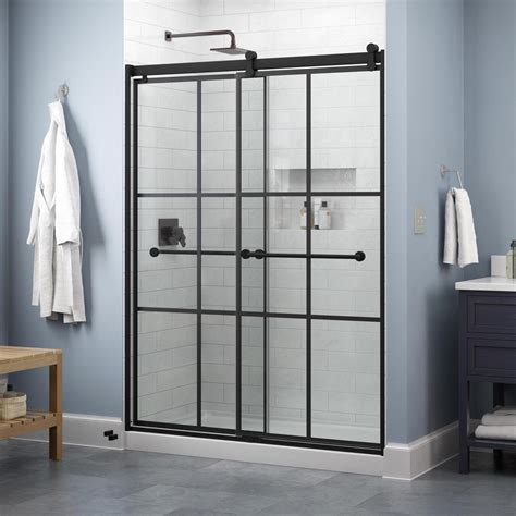 delta everly 60 in x 71 in contemporary sliding frameless shower door in matte black with