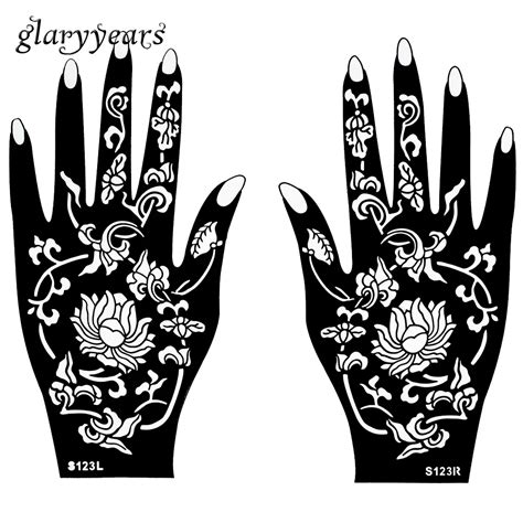 1 Pair Henna Tattoo Stencil Waterproof Flower Pattern Design Hands