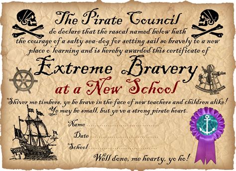 Print your honorary elf diploma. Pirate Certificate: Award for Bravery in Starting a New ...