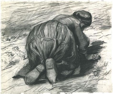 Peasant Woman Kneeling Seen From The Back By Vincent Van Gogh 1321