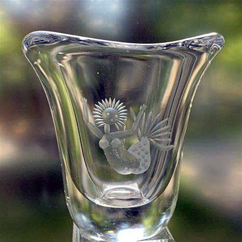 Hadeland Norway Quirky Mermaid Engraved On 5 Triangular Vase 1950s