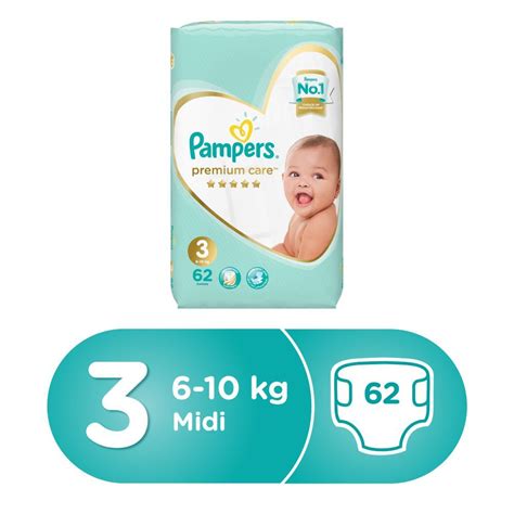 Pampers Premium Care Diapers Size 3 Midi 6 10 Kg Mega Pack 62 Pcs
