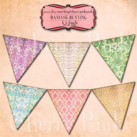 1shabby Pattern Bunting Digital Printable Bunting Download For