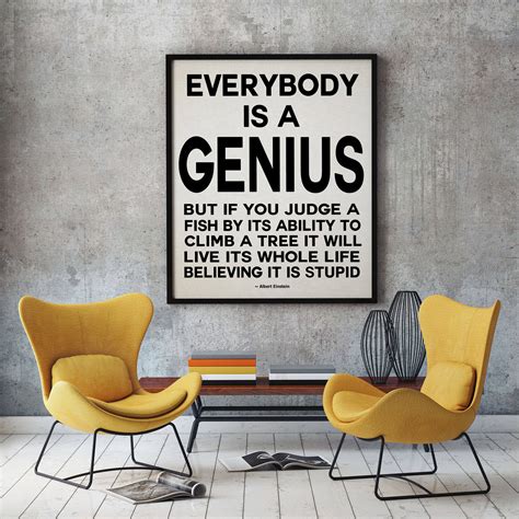 Only two things are infinite: Albert Einstein Quote Everyone Is A Genius Quote Geek Poster Geek Print Einstein Quote Poster ...