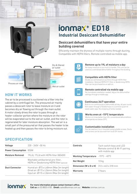 andatech ionmax ed18 industrial desiccant dehumidifier brochure page 1 created with