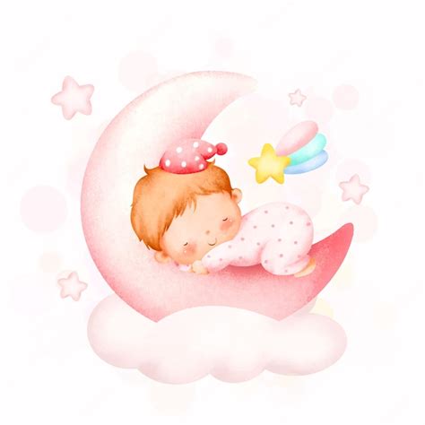 Premium Vector Watercolor Illustration Cute Baby Girl Sleeping On The