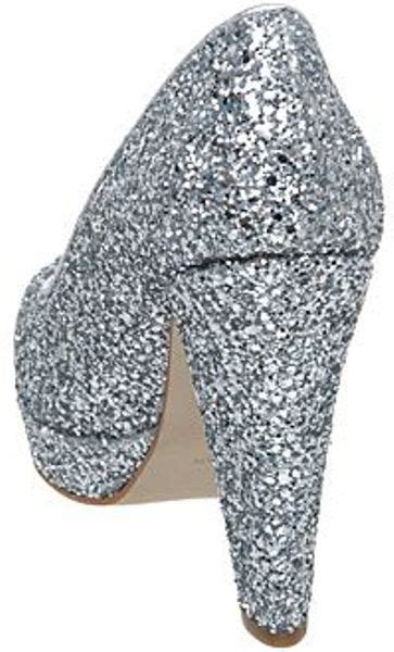 Dune Whirl D Glitter Peep Toe Platform Court Shoes In Silver Lyst