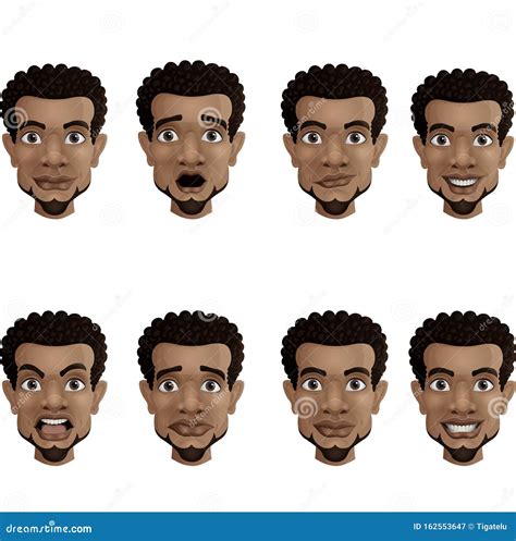 Set Of Male Facial Emotions Black African American Businessman With