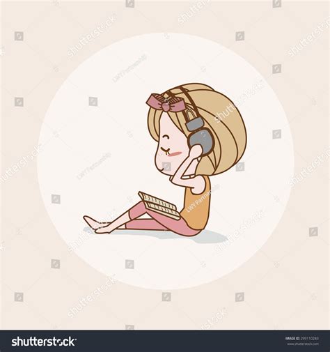Listening To Music Girl Lady Woman Isolated Vector