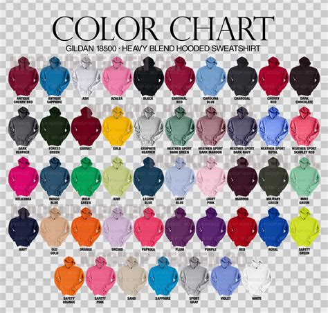 Gildan 18500 Color Chart G185 Heavy Blend Hooded Sweatshirt Etsy