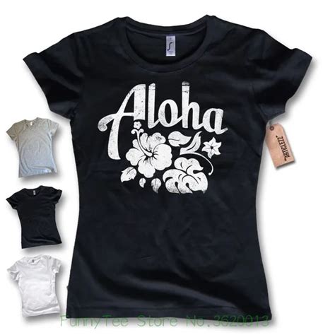 Womens Tee Ladies T Shirt Aloha Surfer Hawaiian Party Retro Cotton