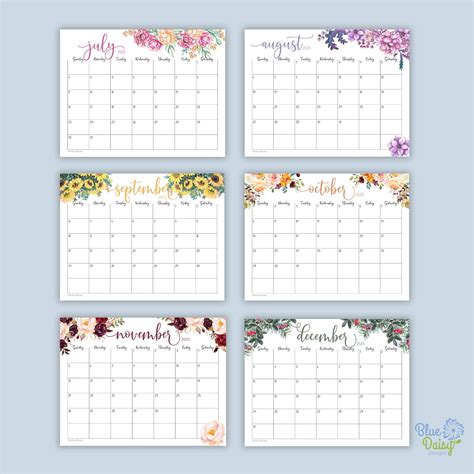 2023 Watercolor Floral Calendar Printable Editable Landscape Etsy