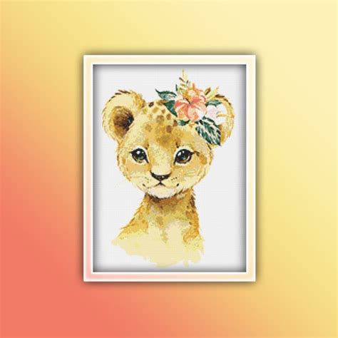 Lion Cross Stitch Pattern 17 Instant Pdf Download Lion Cub Etsy