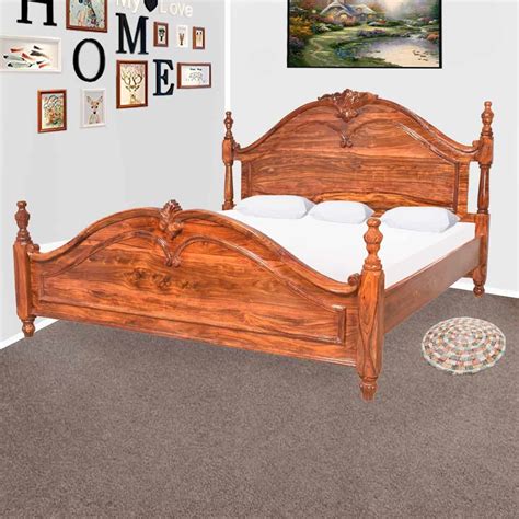 Shop Solid Wood Sheesham Bed With Carving Design At English